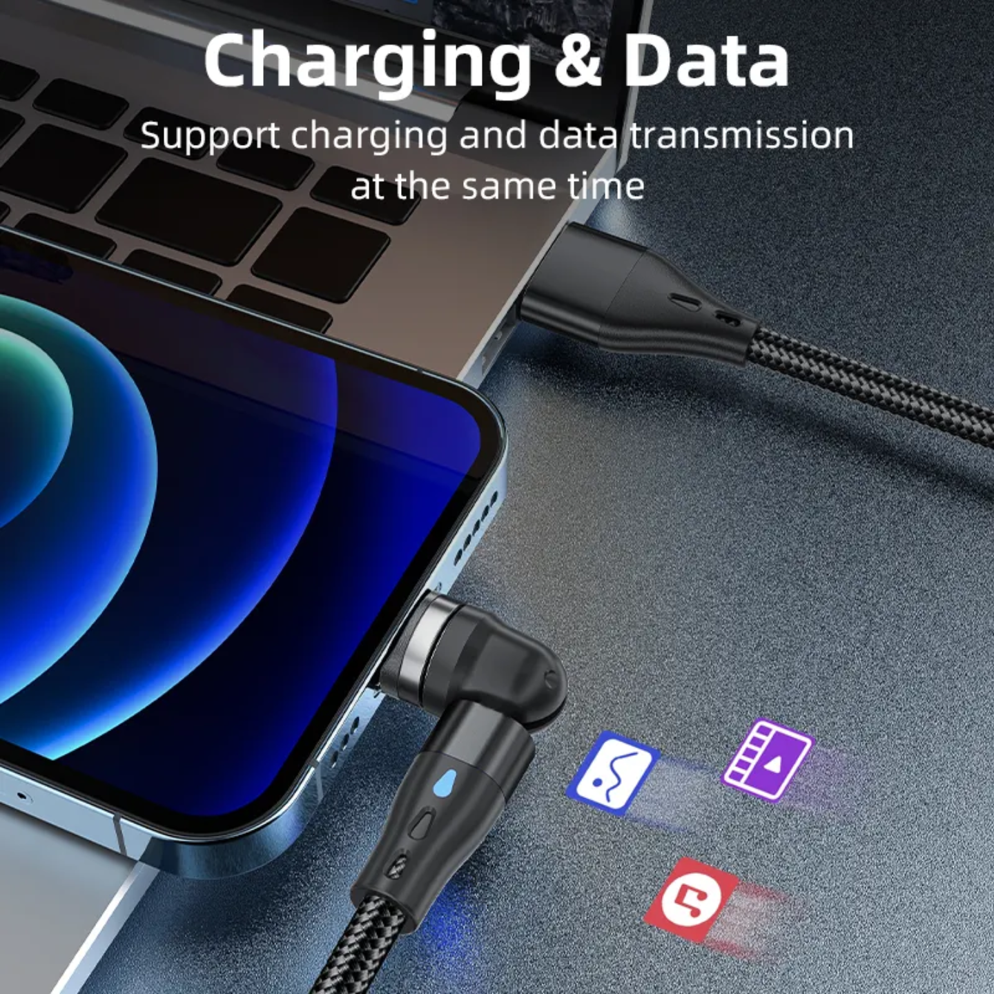 3-in-1 Magnetic Fast Charging Cable – 540° Rotating Nylon Braided Data Cord with Type-C, Micro & iOS Tips