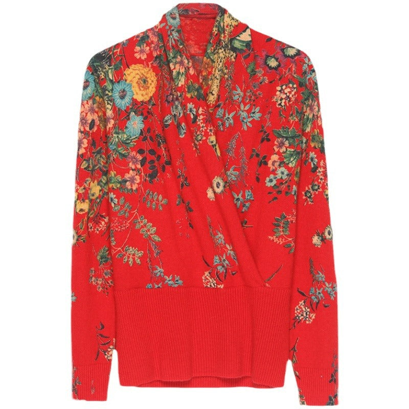 Plus size printed sweater women's knitted sweater 2023 autumn and winter new middle-aged mom wear slim bottoming shirt