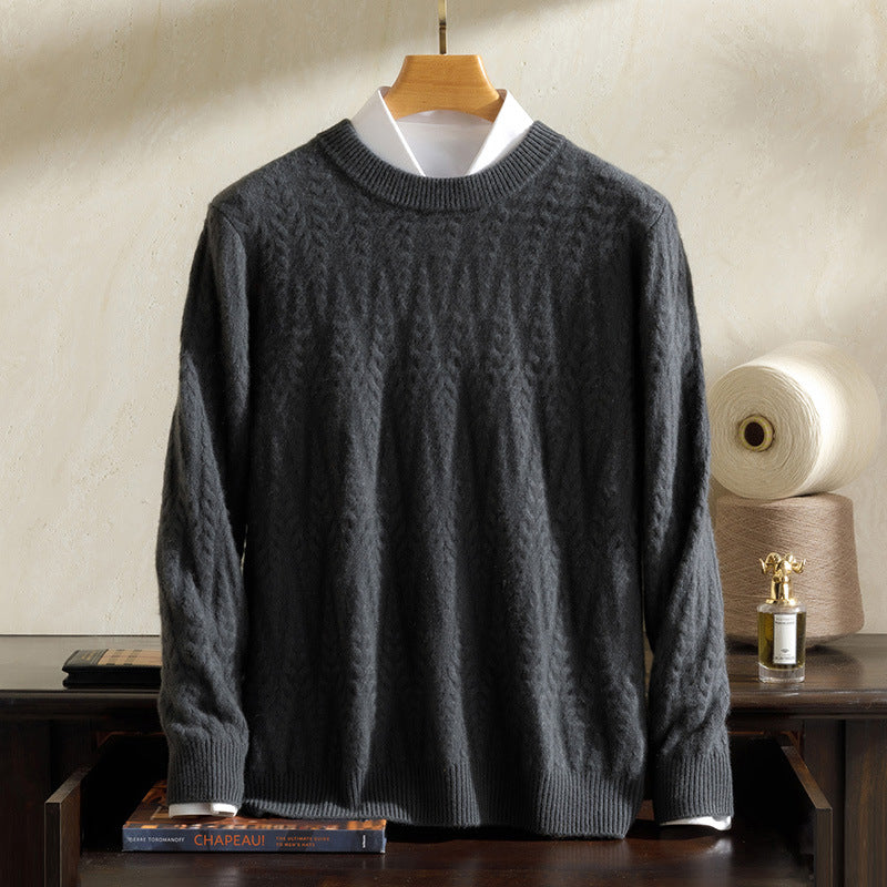 Autumn and Winter Cashmere Sweater Men's 100 Pure Mountain Cashmere Sweater Seven-Needle Thickened Sweater Men's Round Neck Twist Base Knitted Sweater
