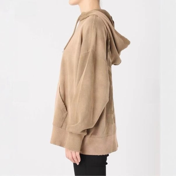 American Style Retro Ins Trendy Hooded Loose Old khaki Sweat Women's Autumn and Winter Top
