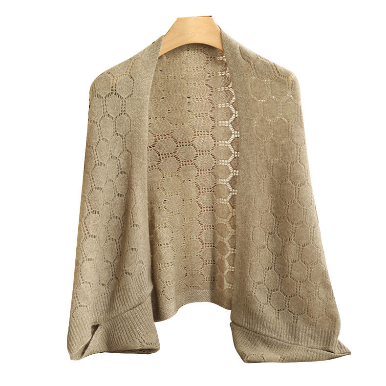 Cashmere sweater scarf women's multi-functional sleeve 100% cashmere scarf shawl cardigan hollow knitted shawl