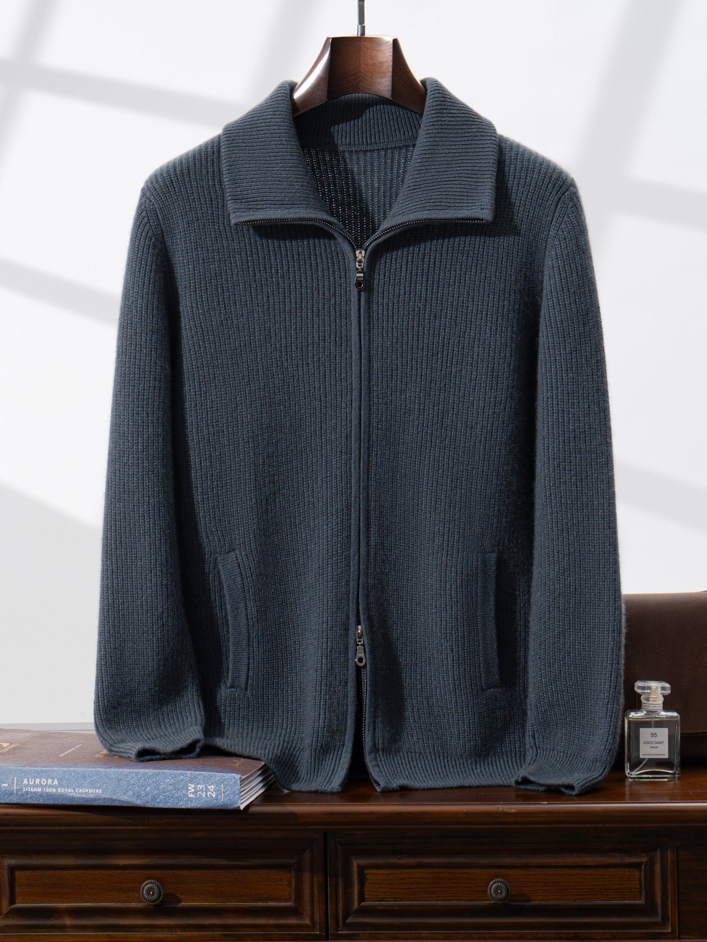 New Style Half-High Collar Long-Sleeve Zip-Up Autumn and Winter Pure Cashmere Ribbed Knit Cardigan Men's Jacket
