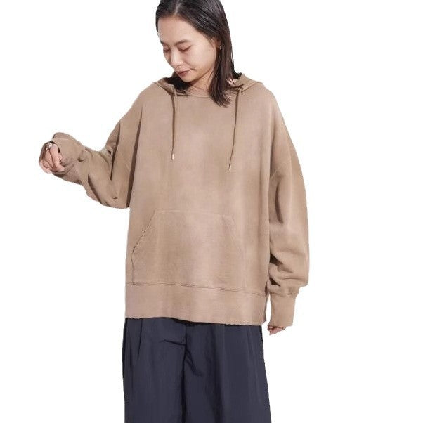 American Style Retro Ins Trendy Hooded Loose Old khaki Sweat Women's Autumn and Winter Top