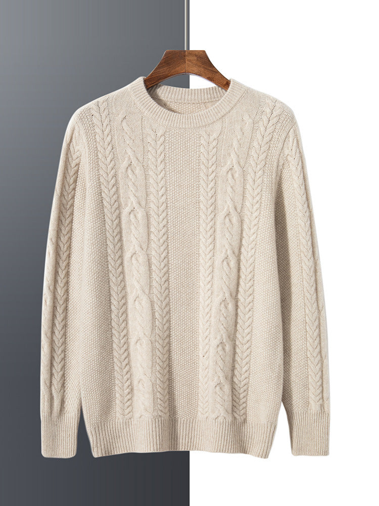 Cashmere Sweater Men's Round Neck 100 Pure Cashmere Autumn and Winter New Five-Needle Three-Strand Thickened Large Twist Knitted Sweater