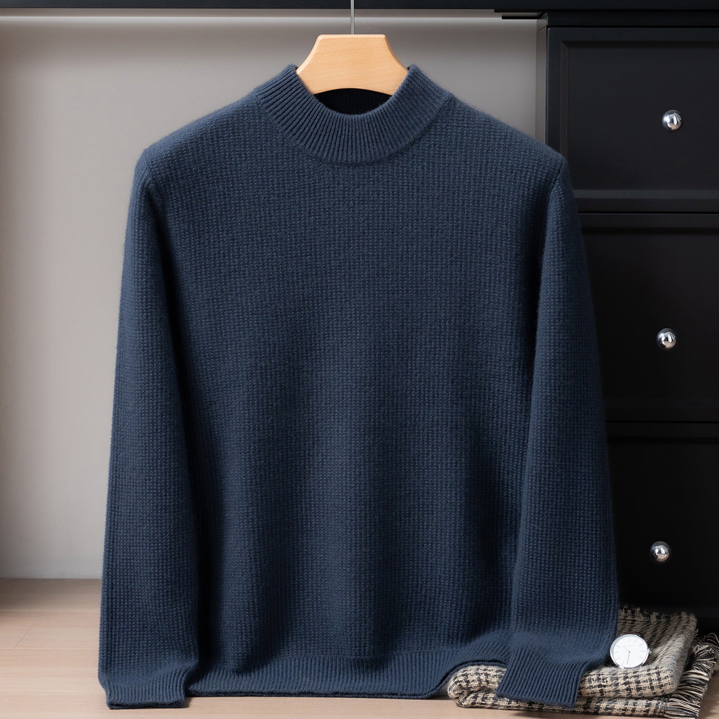 Autumn and Winter Pure Cashmere Sweater Men's Half Turtleneck Pure Color Thickeneded Sweater Business Casual Knitted Bottoming Shirt