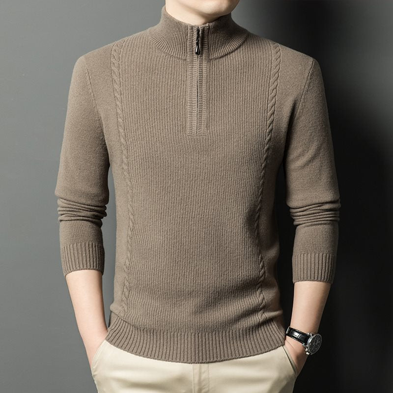 Autumn/Winter 2024 Thickened Men's 100 Wool Long Sleeve Half-height Zipper Fashion Urban Loose Pullover Wool
