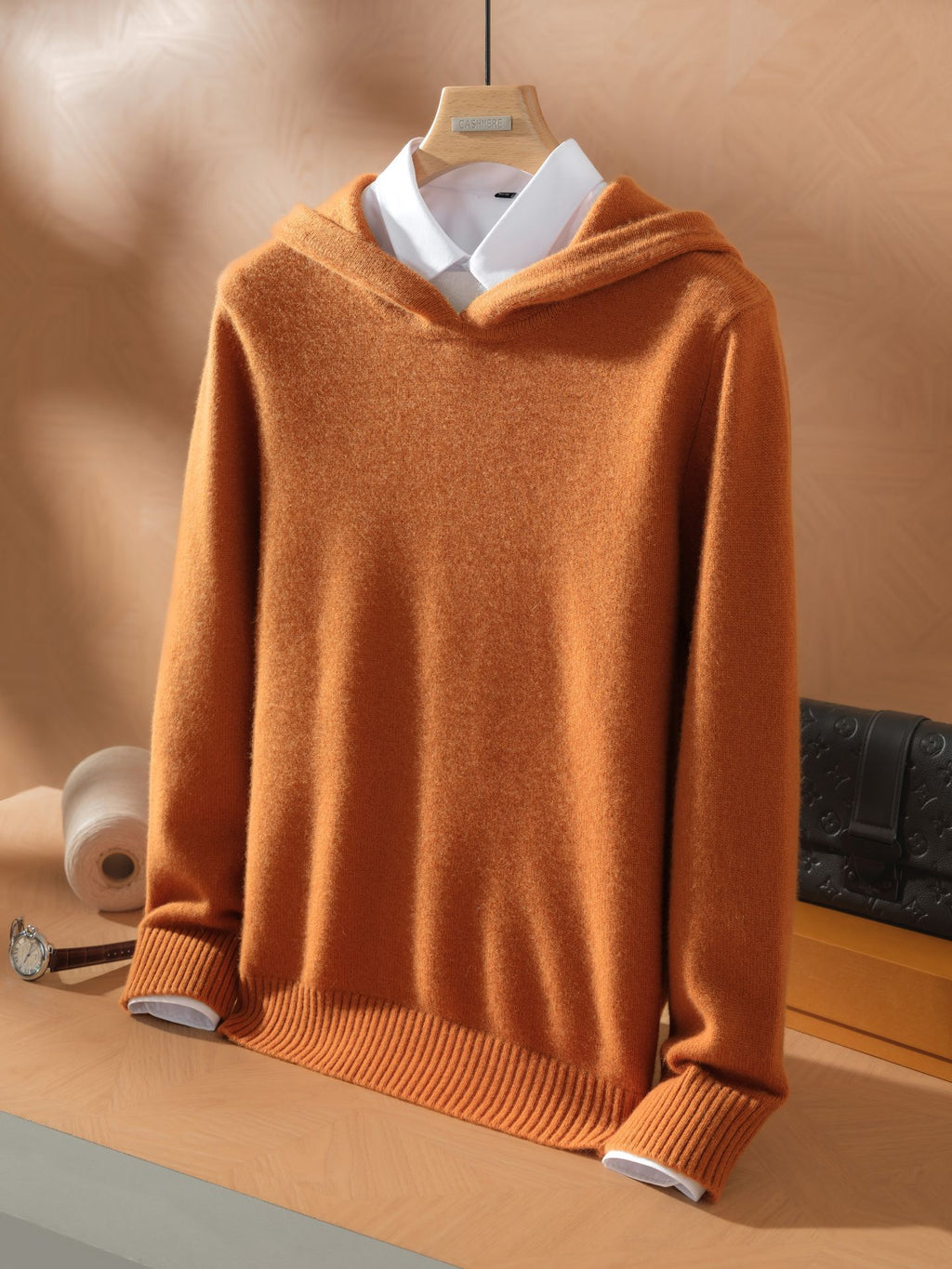 Cashmere Sweater Men's 100 Pure Cashmere Casual Easiest for Match Loose Solid Color Hooded Pullover Knitted Sweater