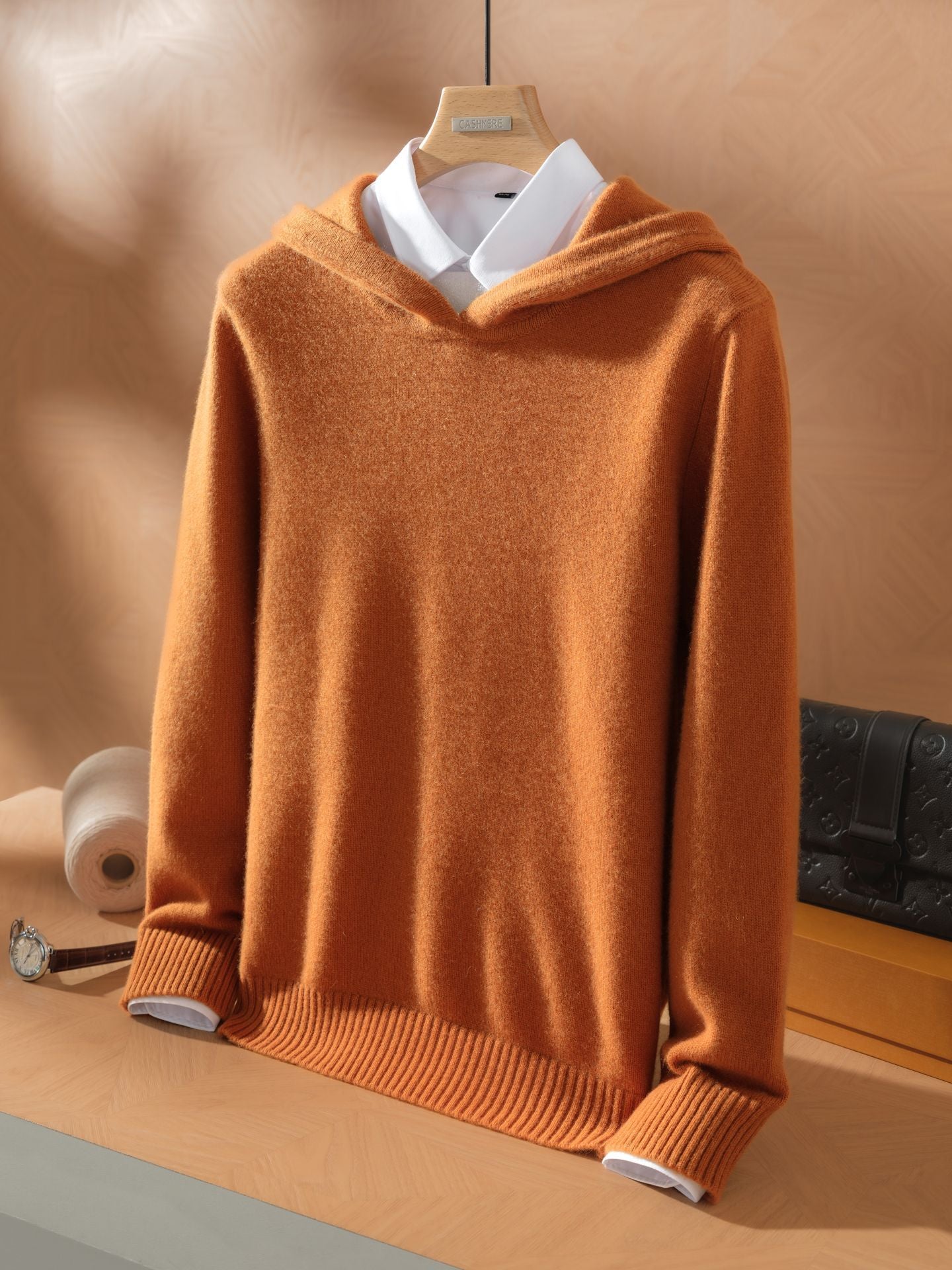 Cashmere Sweater Men's 100 Pure Cashmere Casual Easiest for Match Loose Solid Color Hooded Pullover Knitted Sweater