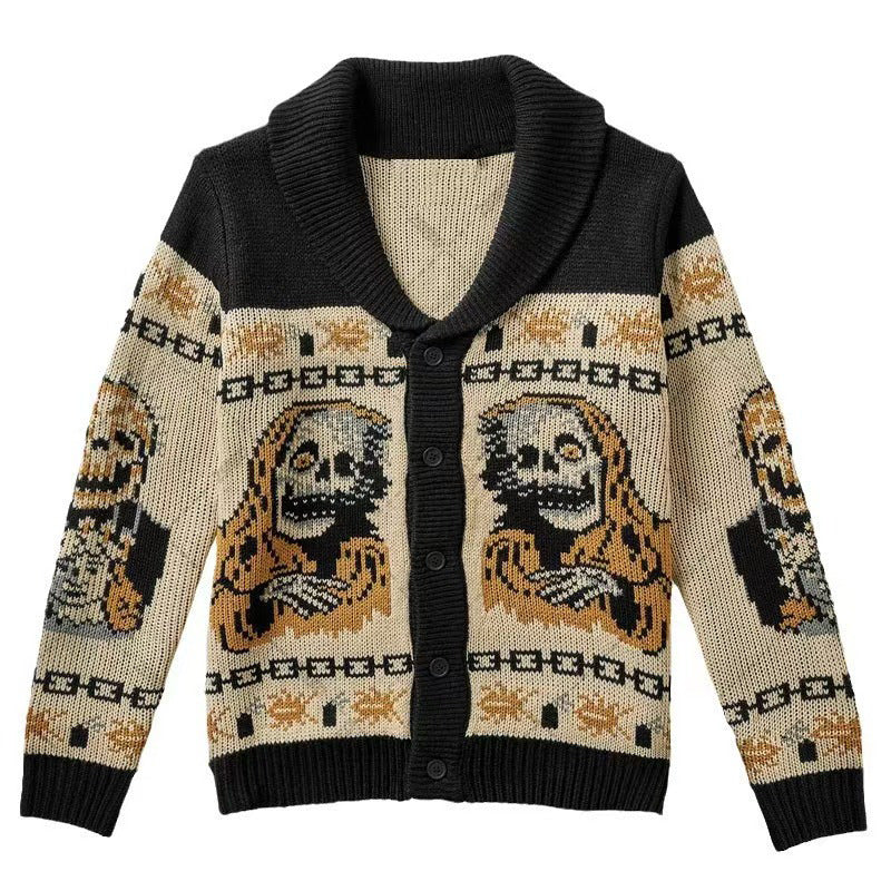 2025 European and American Cross-Border Autumn and Winter Men's and Women's Personalized Y2K Fashion Loose Lapel Button Knitted Cardigan Sweater Wholesale