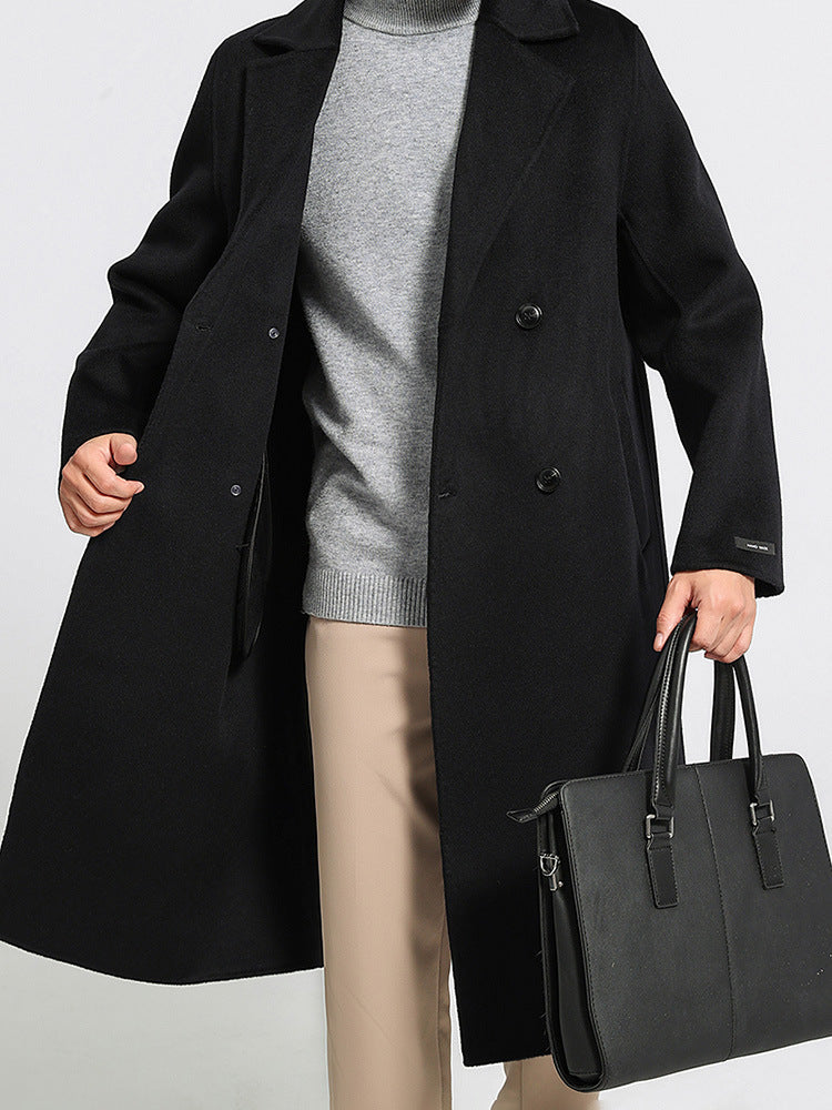 100 Wool Woolen Coat Men's Double-sided Wear Thick Autumn and Winter Korean Style Lapel Business Gentleman Warm Loose