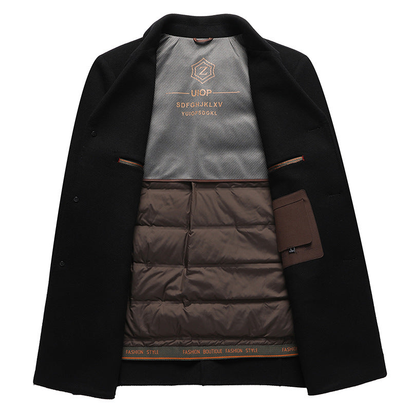 Autumn and Winter New Double-sided Woolen Coat Men's Mid-length Dress Collar Down-off Liner Thickened Woolen Coat Jacket