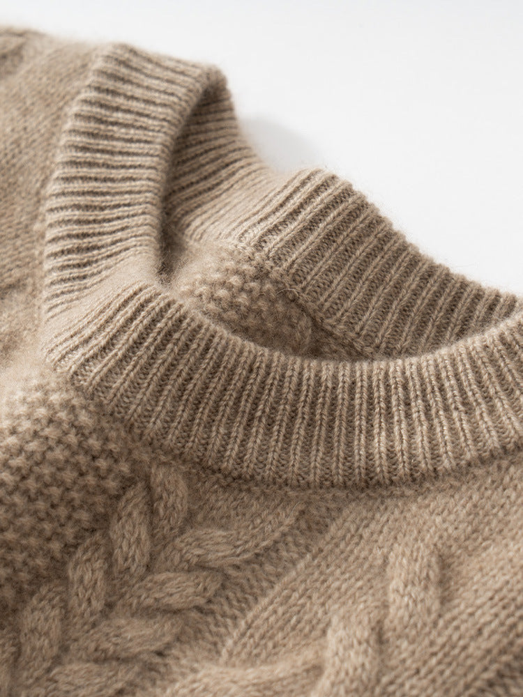 Cashmere Sweater Men's Round Neck 100 Pure Cashmere Autumn and Winter New Five-Needle Three-Strand Thickened Large Twist Knitted Sweater