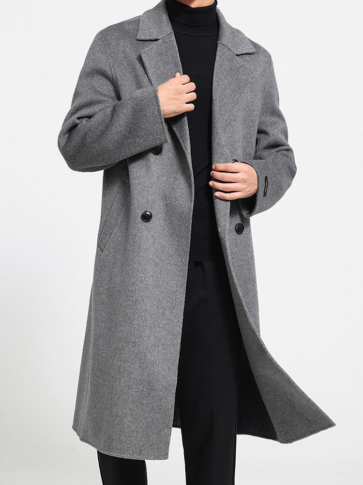 100 Wool Woolen Coat Men's Double-sided Wear Thick Autumn and Winter Korean Style Lapel Business Gentleman Warm Loose