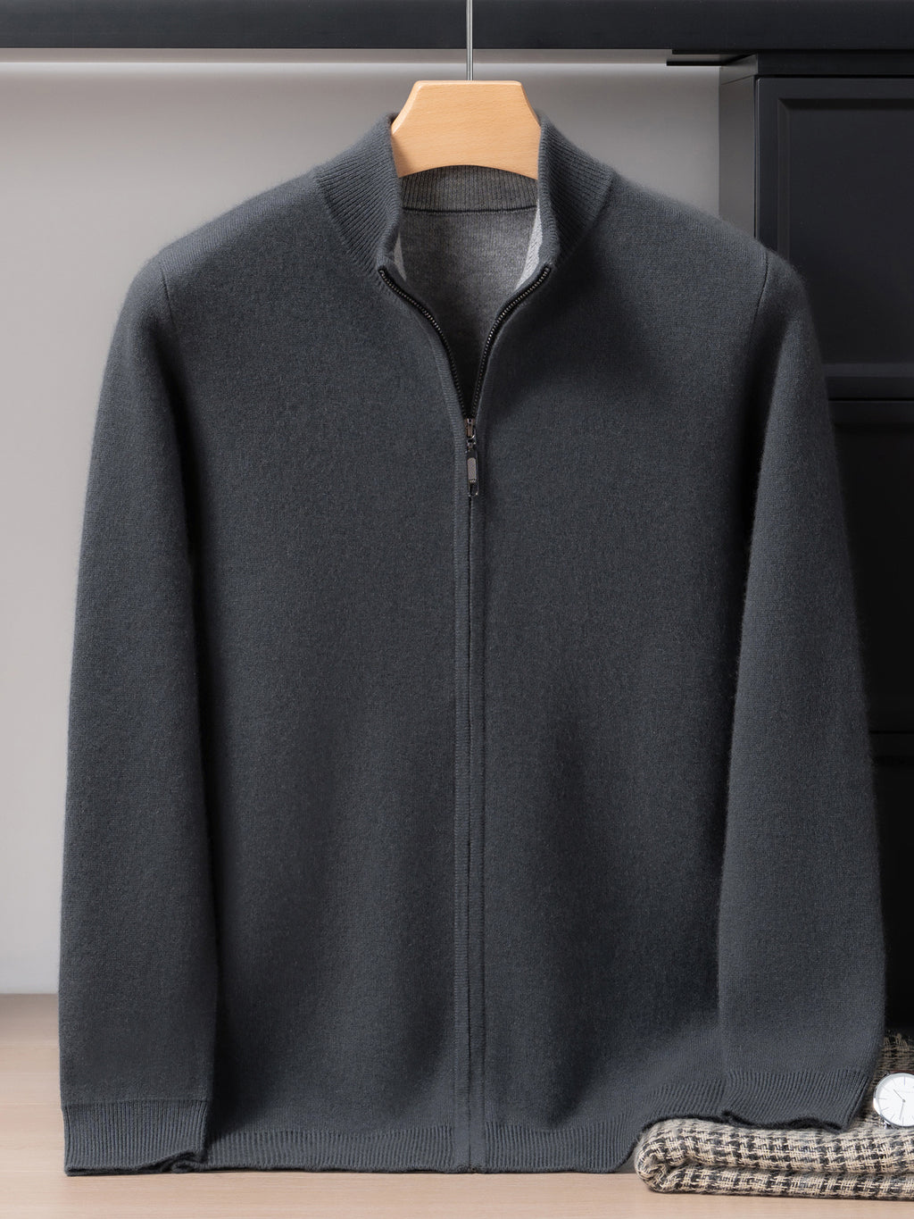 Thickened Cashmere Cardigan Men's Autumn and Winter Stand-Up Collar Air Layer Knitted Top Versatile Casual Zipper Sweater Jacket