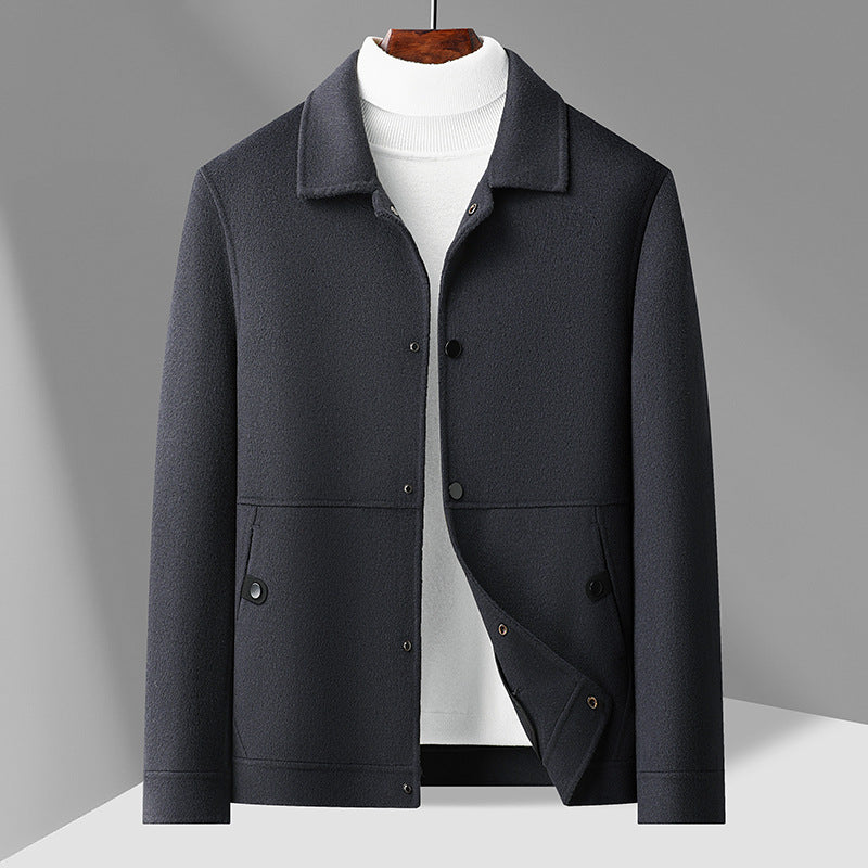 Wool Woolen Coat Men's Solid Color Workwear Lapel Jacket Autumn and Winter Korean Fashionable Casual Short Double-sided Tweed Jacket