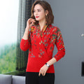 Plus size printed sweater women's knitted sweater 2023 autumn and winter new middle-aged mom wear slim bottoming shirt