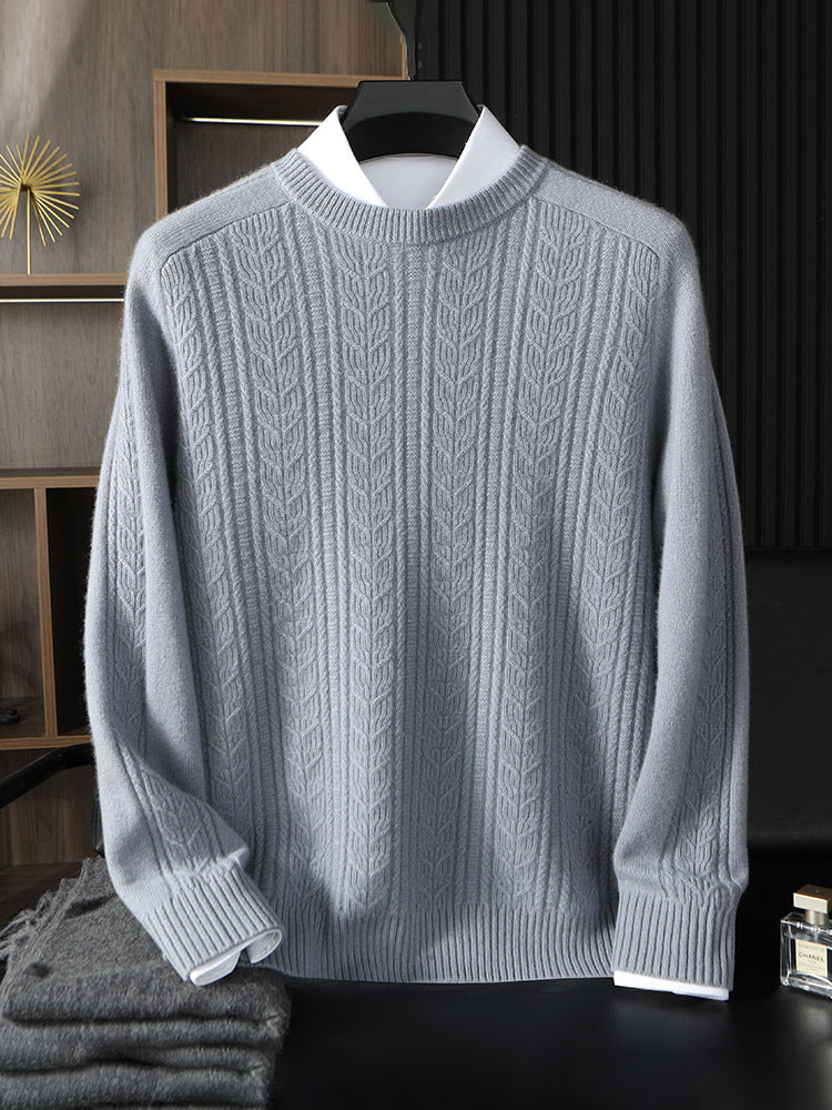 Autumn and Winter New 100 Pure Mountain Cashmere Sweater Men's Round Neck Light Luxury Thickened Jacquard Cashmere Sweater Knitted Cashmere Sweater