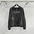 Men's Hoodie Jacket 2025 Autumn/Winter Heavy-Duty Washed and Distressed Punk Style Deep Gray Zip Pocket Hoodie