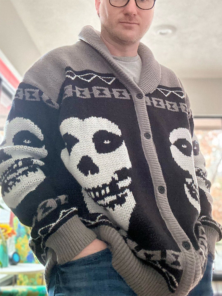 2025 European and American Cross-Border Autumn and Winter Men's and Women's Personalized Y2K Fashion Loose Lapel Button Knitted Cardigan Sweater Wholesale
