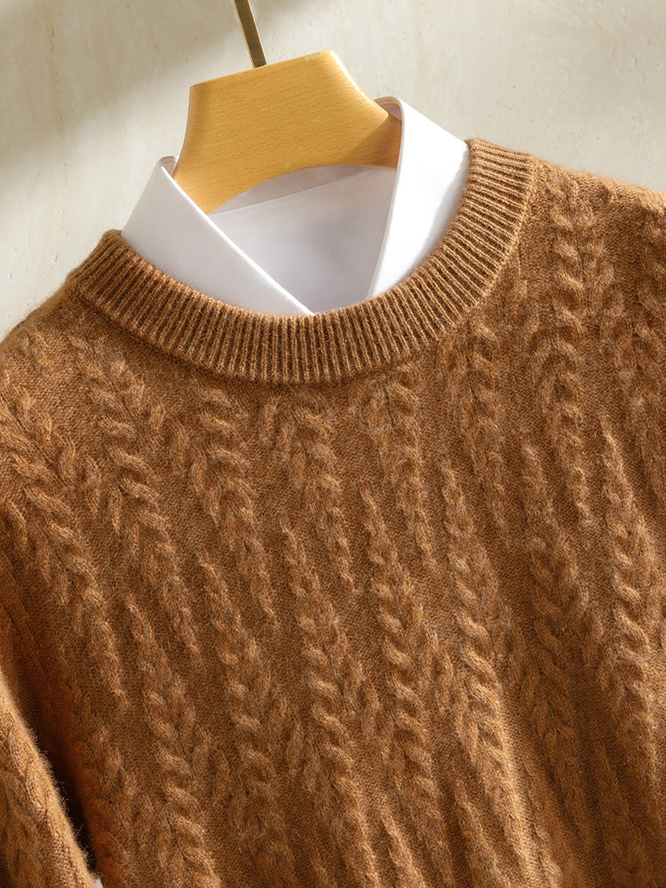 Autumn and Winter Cashmere Sweater Men's 100 Pure Mountain Cashmere Sweater Seven-Needle Thickened Sweater Men's Round Neck Twist Base Knitted Sweater