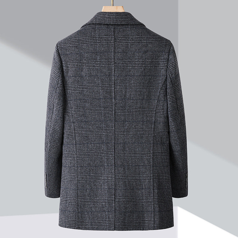 Winter New Double-Sided Cashmere Outwear Men's Woolen Woolen Windbreaker Middle-Aged Casual Dad Plaid Outwear