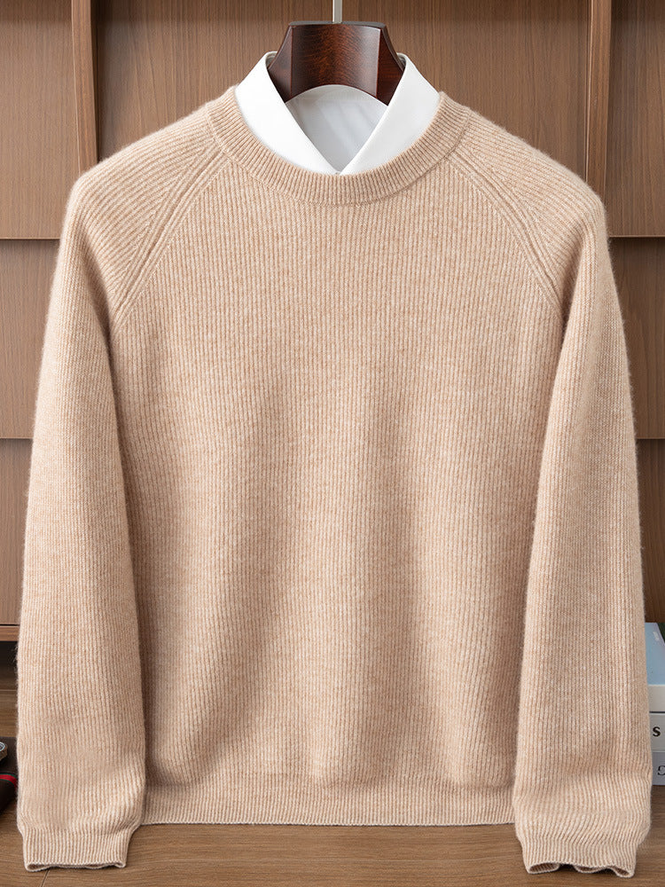 Thickened Warm Raglan Sleeve Fashion Casual Seven-Stitch Autumn and Winter Ingot Stitch Sweater Men's Double-Strand Round Neck Cashmere Sweater