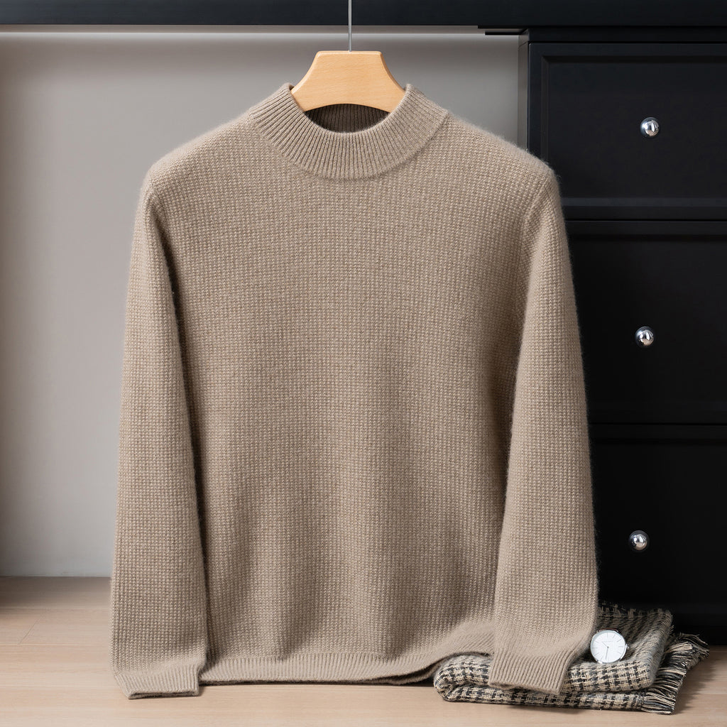 Autumn and Winter Pure Cashmere Sweater Men's Half Turtleneck Pure Color Thickeneded Sweater Business Casual Knitted Bottoming Shirt