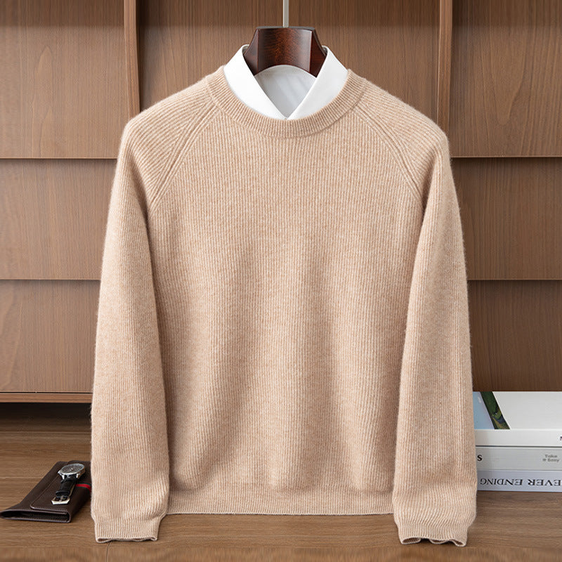 Thickened Warm Raglan Sleeve Fashion Casual Seven-Stitch Autumn and Winter Ingot Stitch Sweater Men's Double-Strand Round Neck Cashmere Sweater