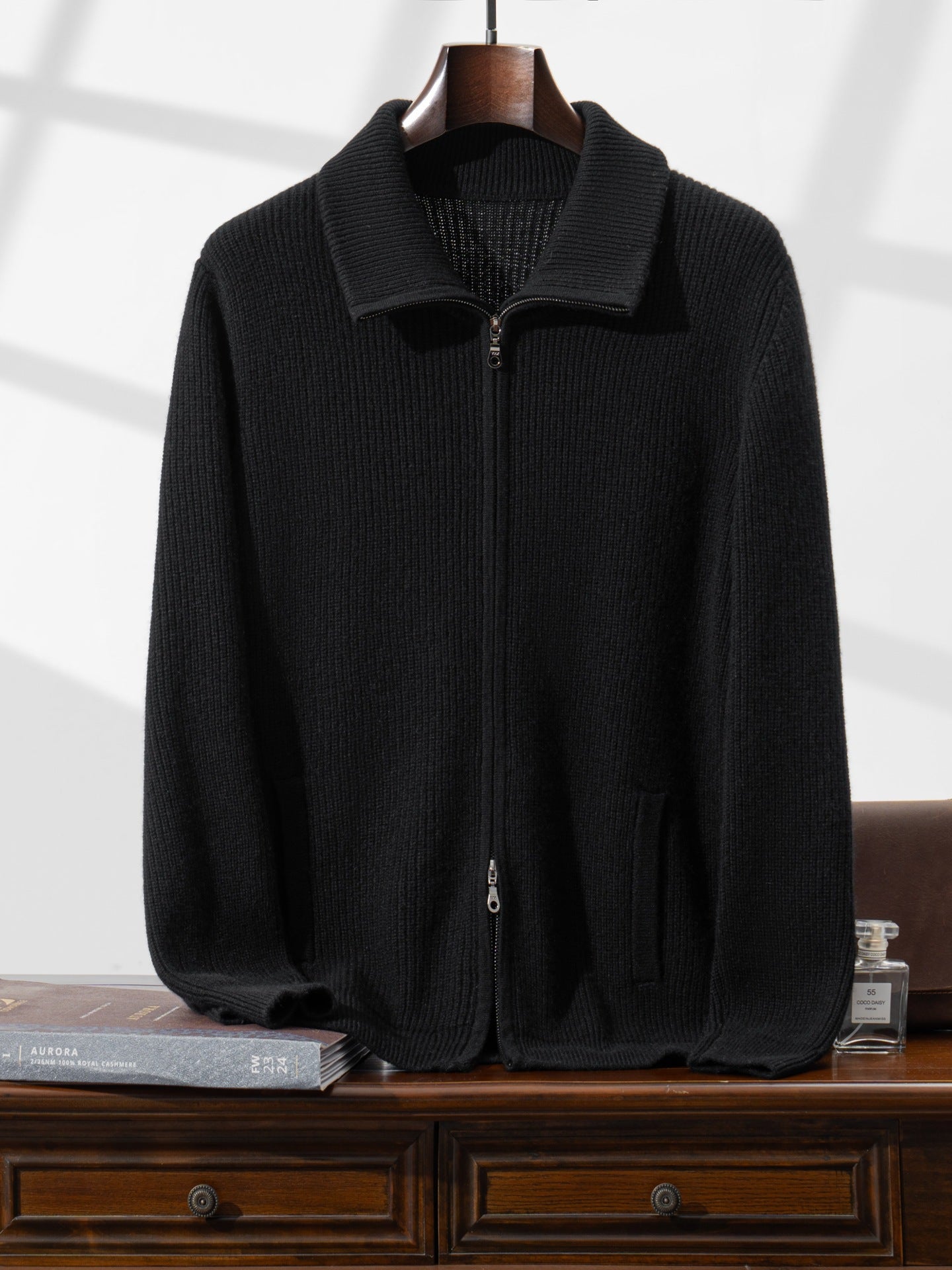 New Style Half-High Collar Long-Sleeve Zip-Up Autumn and Winter Pure Cashmere Ribbed Knit Cardigan Men's Jacket