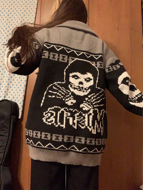 2025 European and American Cross-Border Autumn and Winter Men's and Women's Personalized Y2K Fashion Loose Lapel Button Knitted Cardigan Sweater Wholesale