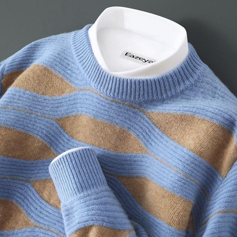 Sweater Cashmere New Style 10 Men's Thickeneded Casual Autumn and Winter Business Pure Wool Sweater Round Neck Knitted Bottoming Shirt Bubble