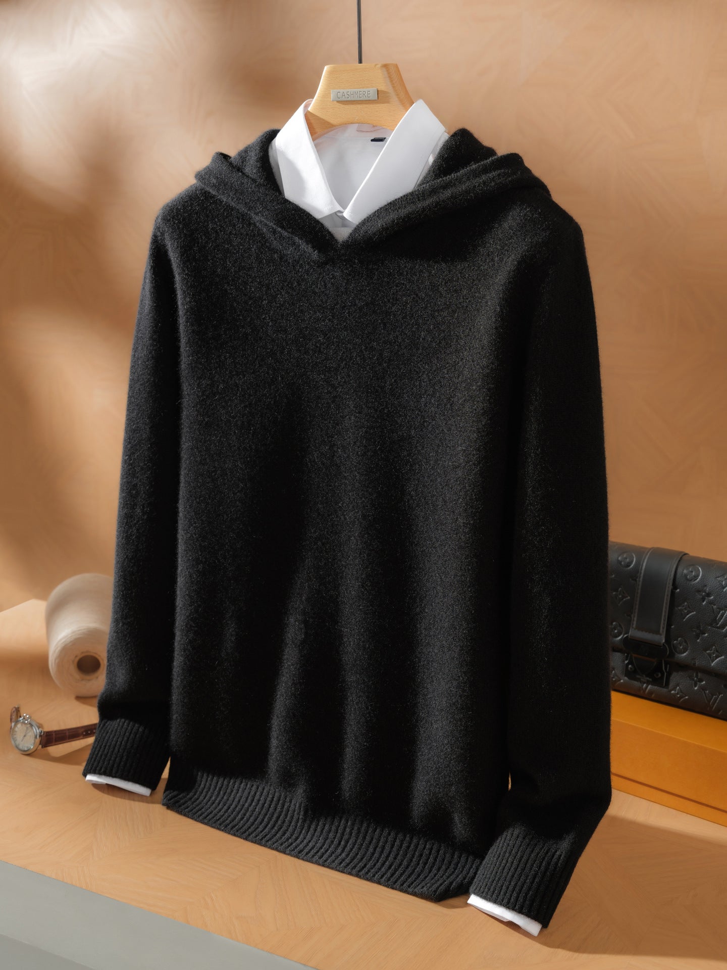 Cashmere Sweater Men's 100 Pure Cashmere Casual Easiest for Match Loose Solid Color Hooded Pullover Knitted Sweater