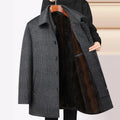 Autumn and Winter new men's wool woolen coat mid-length fleece-lined Plaid detachable double collar woolen coat men's coat