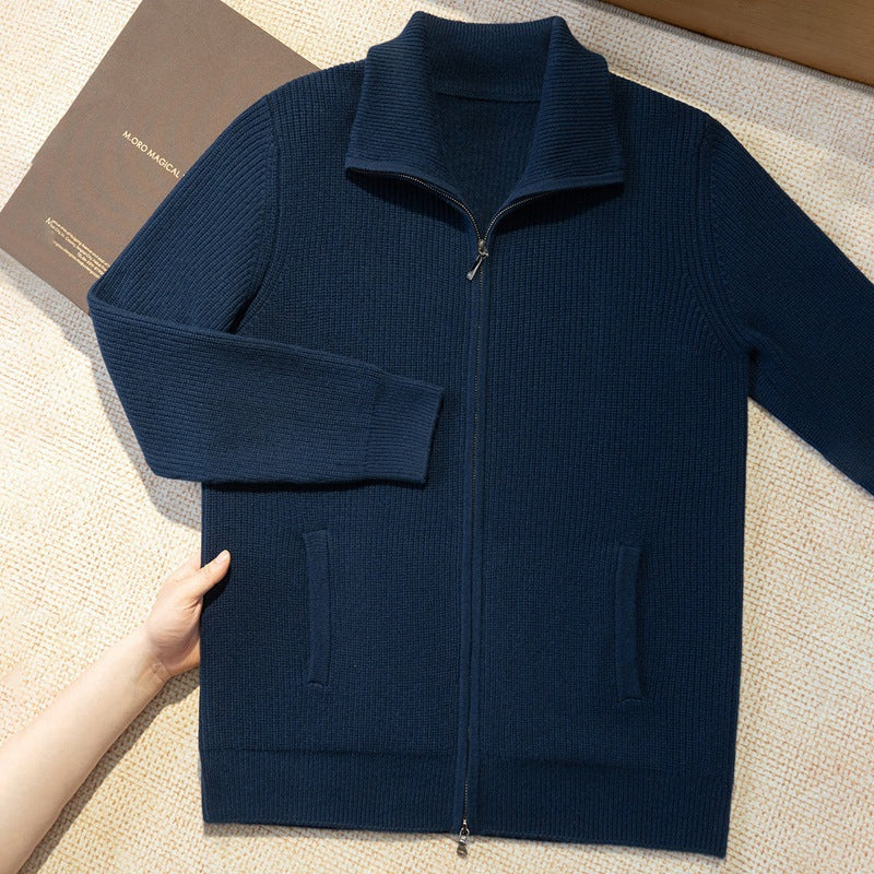 New Style Half-High Collar Long-Sleeve Zip-Up Autumn and Winter Pure Cashmere Ribbed Knit Cardigan Men's Jacket