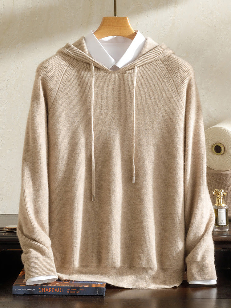 Cashmere Sweater Men's 100 Pure Cashmere Autumn and Winter New Arrival Yuanbao Needle Pullover Drawstring Hoodie Knitted Sweater Jacket