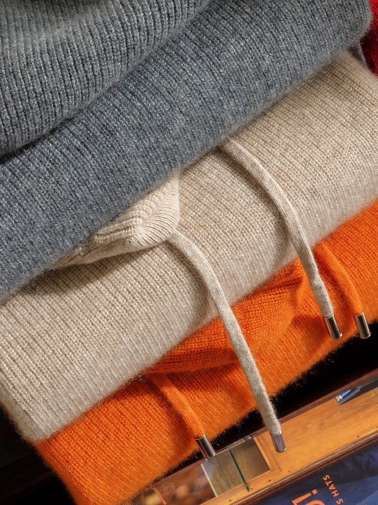 Cashmere Sweater Men's 100 Pure Cashmere Autumn and Winter New Arrival Yuanbao Needle Pullover Drawstring Hoodie Knitted Sweater Jacket