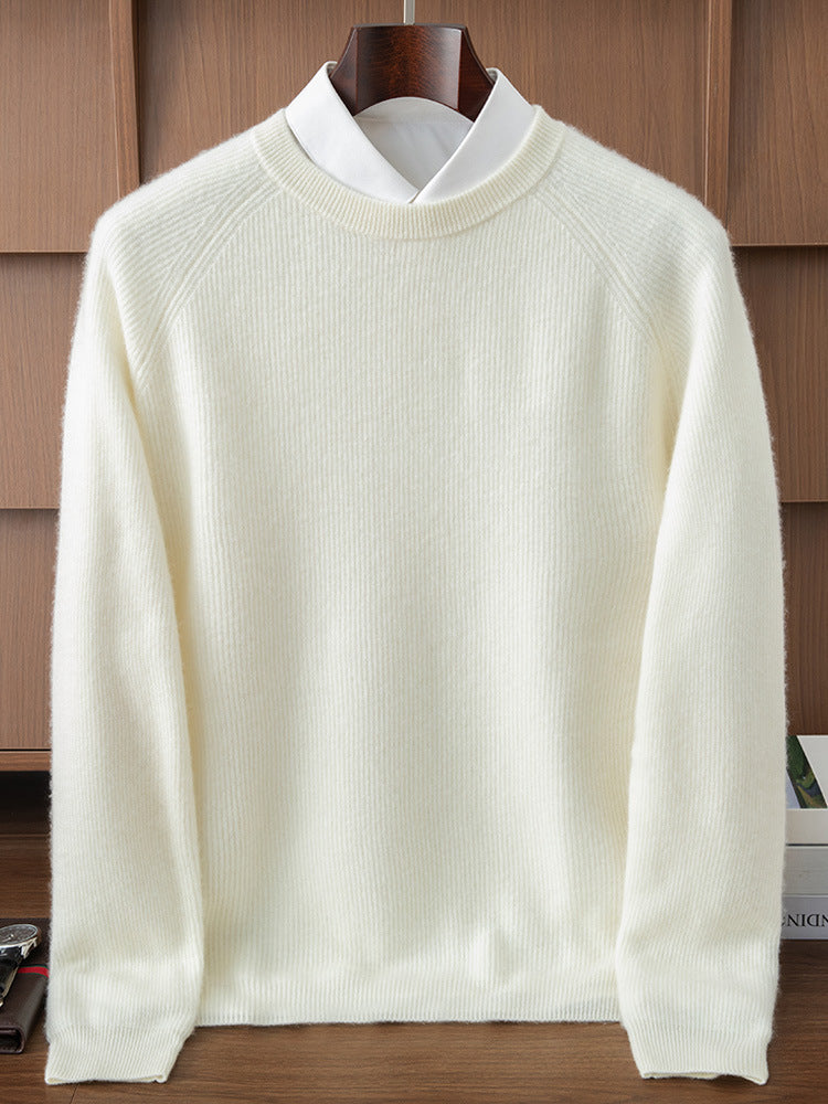 Thickened Warm Raglan Sleeve Fashion Casual Seven-Stitch Autumn and Winter Ingot Stitch Sweater Men's Double-Strand Round Neck Cashmere Sweater