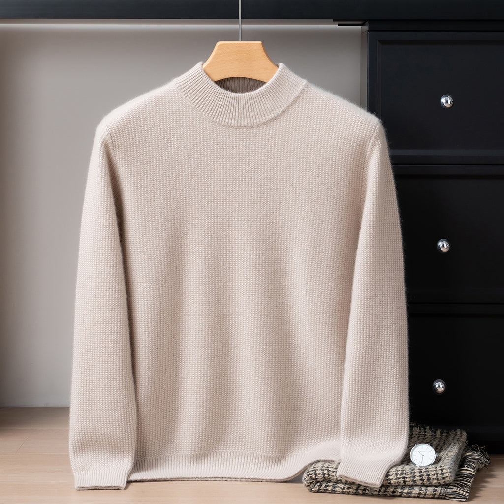 Autumn and Winter Pure Cashmere Sweater Men's Half Turtleneck Pure Color Thickeneded Sweater Business Casual Knitted Bottoming Shirt
