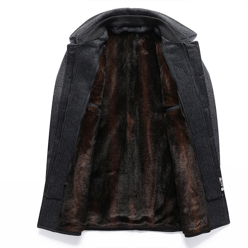 Autumn and Winter new men's wool woolen coat mid-length fleece-lined Plaid detachable double collar woolen coat men's coat
