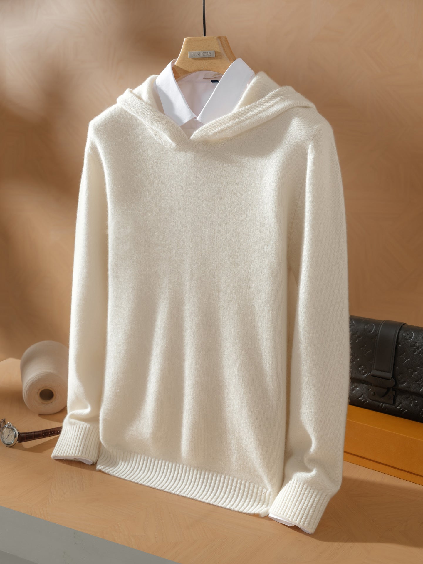 Cashmere Sweater Men's 100 Pure Cashmere Casual Easiest for Match Loose Solid Color Hooded Pullover Knitted Sweater