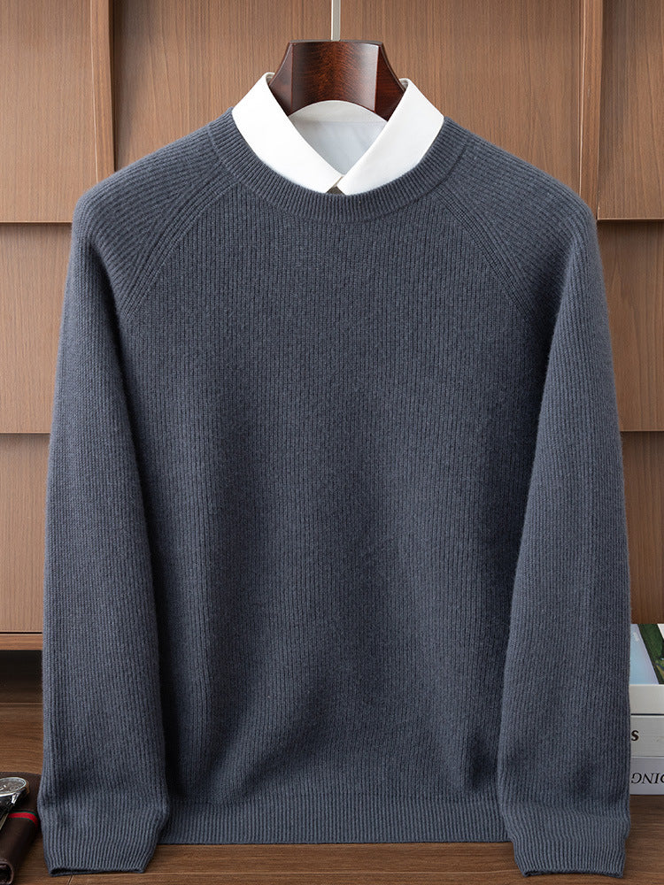 Thickened Warm Raglan Sleeve Fashion Casual Seven-Stitch Autumn and Winter Ingot Stitch Sweater Men's Double-Strand Round Neck Cashmere Sweater
