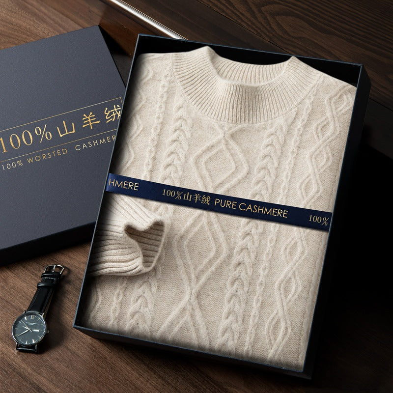 Cashmere Sweater Men's 100 Pure Cashmere Autumn and Winter New Double Strand Thickened Half Turtle Collar Knitted Bottoming Sweater