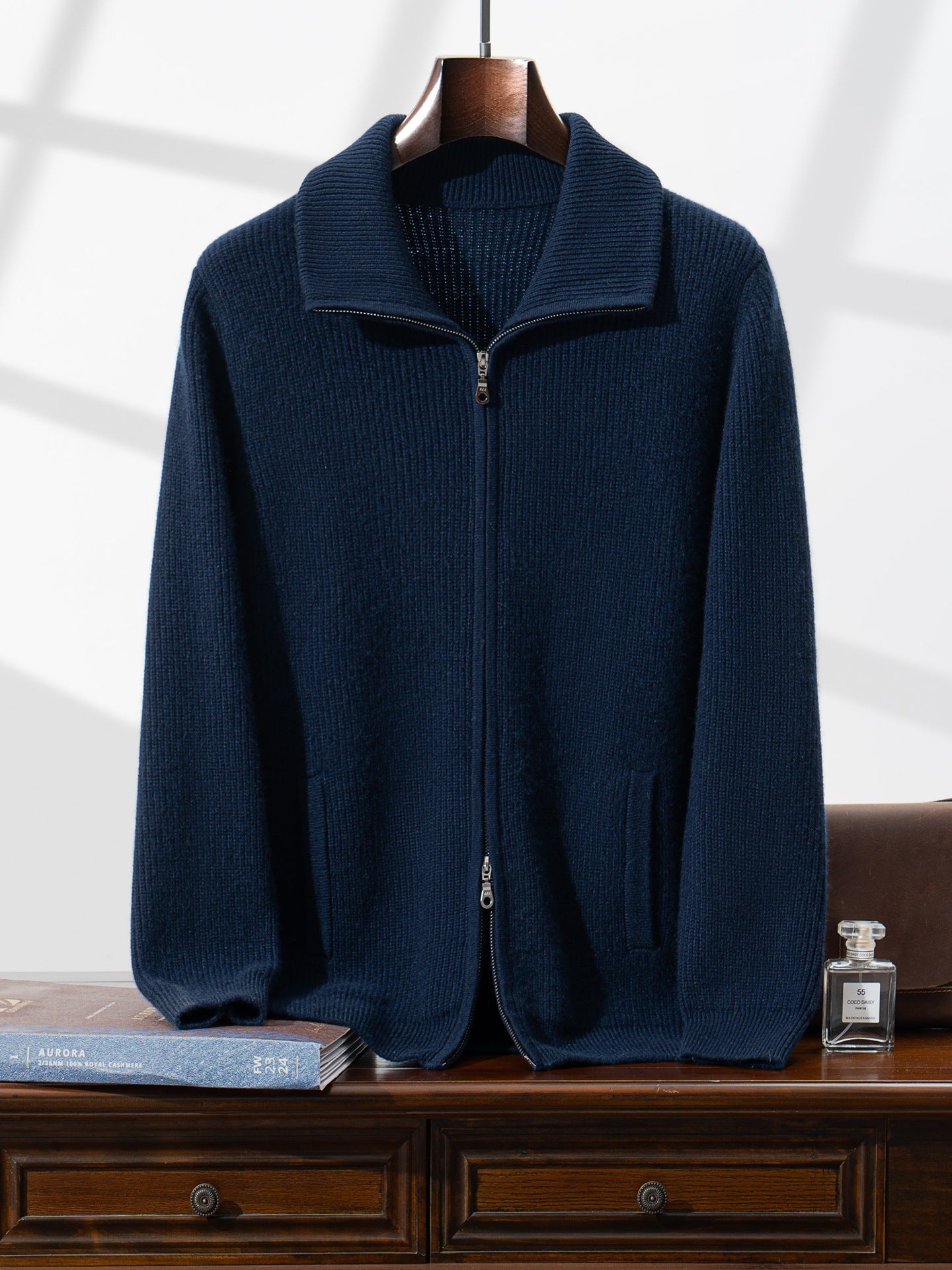 New Style Half-High Collar Long-Sleeve Zip-Up Autumn and Winter Pure Cashmere Ribbed Knit Cardigan Men's Jacket