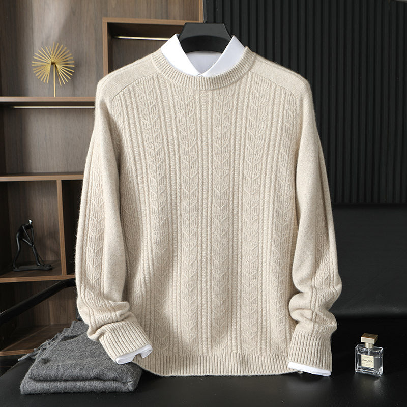 Autumn and Winter New 100 Pure Mountain Cashmere Sweater Men's Round Neck Light Luxury Thickened Jacquard Cashmere Sweater Knitted Cashmere Sweater