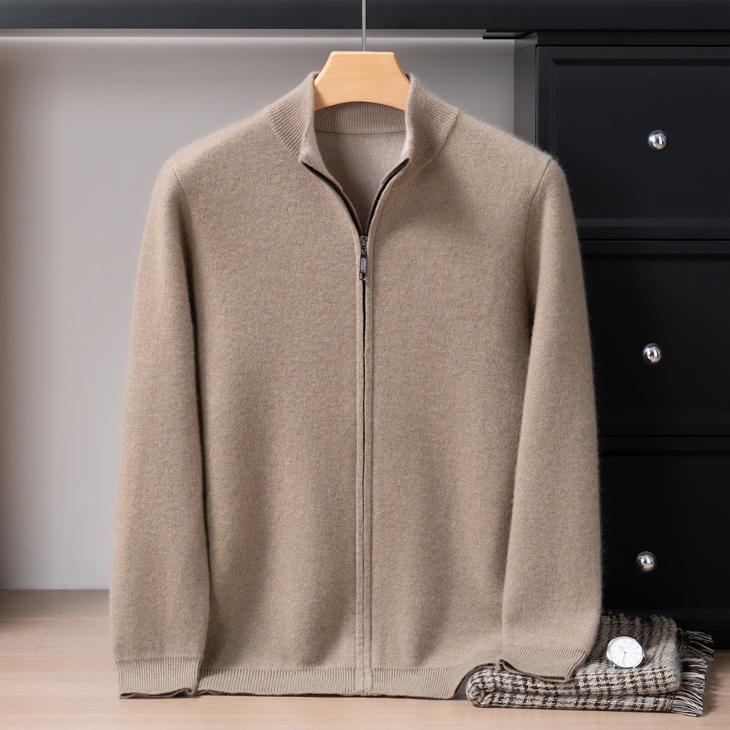 Thickened Cashmere Cardigan Men's Autumn and Winter Stand-Up Collar Air Layer Knitted Top Versatile Casual Zipper Sweater Jacket