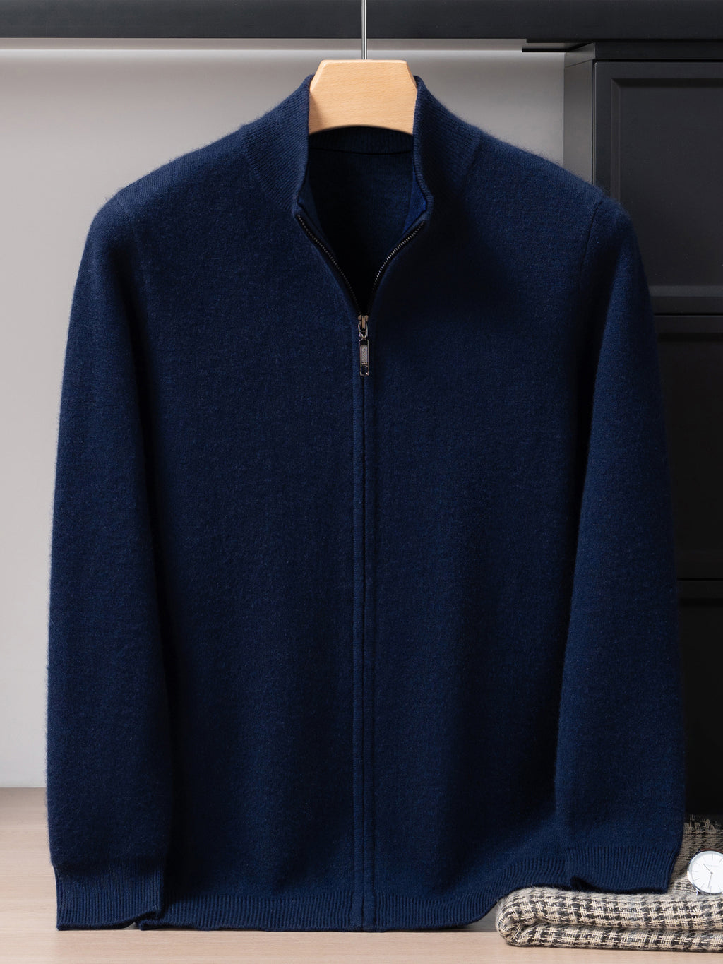 Thickened Cashmere Cardigan Men's Autumn and Winter Stand-Up Collar Air Layer Knitted Top Versatile Casual Zipper Sweater Jacket