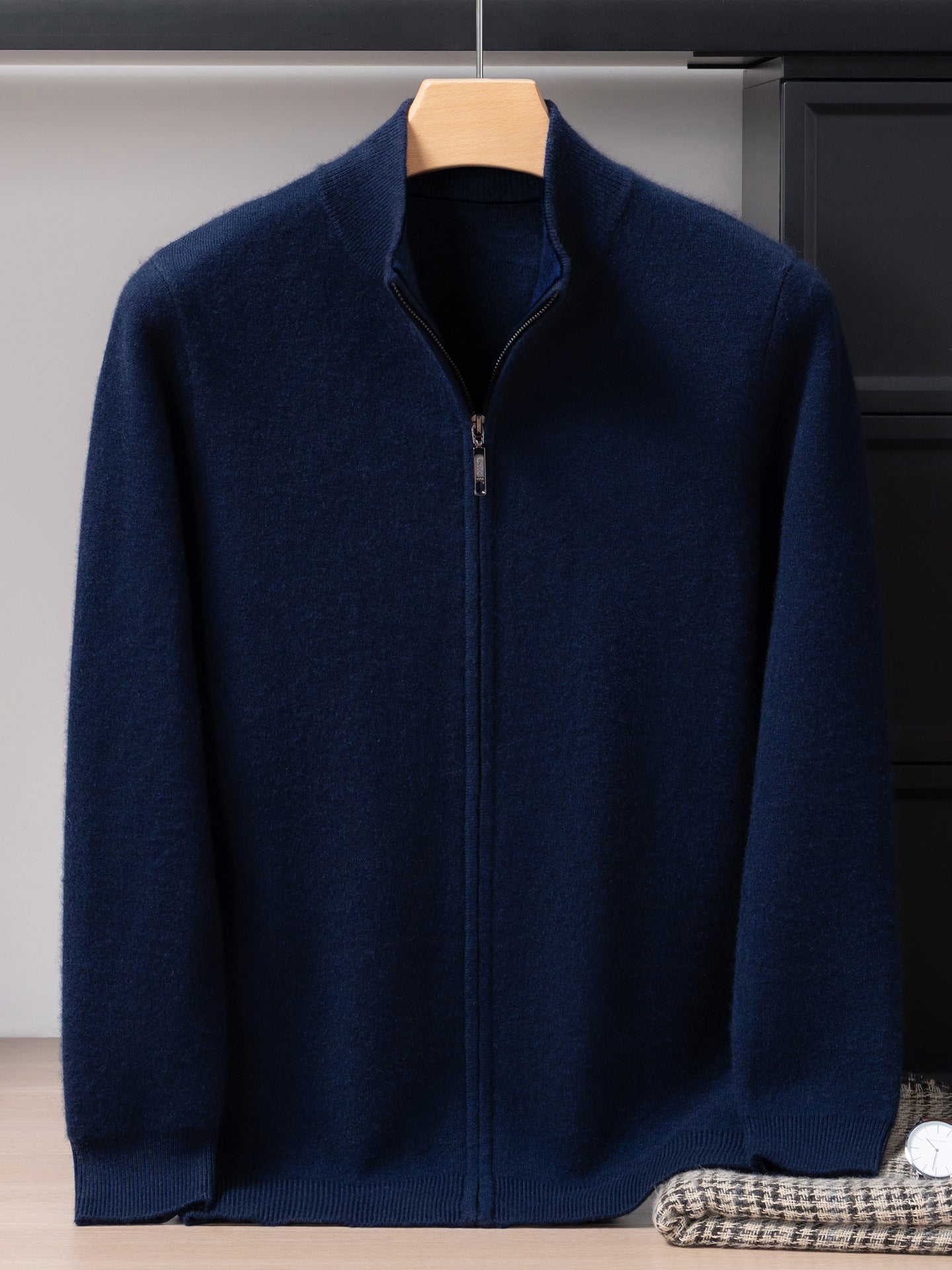 Thickened Cashmere Cardigan Men's Autumn and Winter Stand-Up Collar Air Layer Knitted Top Versatile Casual Zipper Sweater Jacket