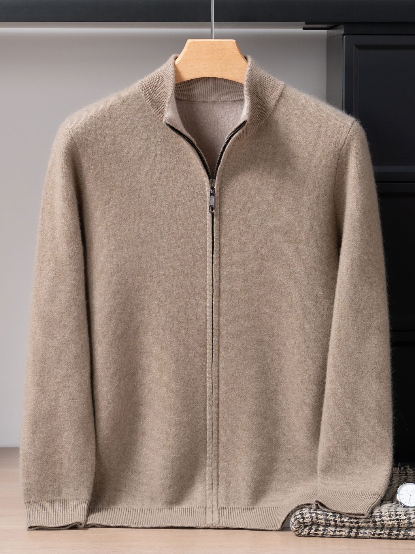 Thickened Cashmere Cardigan Men's Autumn and Winter Stand-Up Collar Air Layer Knitted Top Versatile Casual Zipper Sweater Jacket