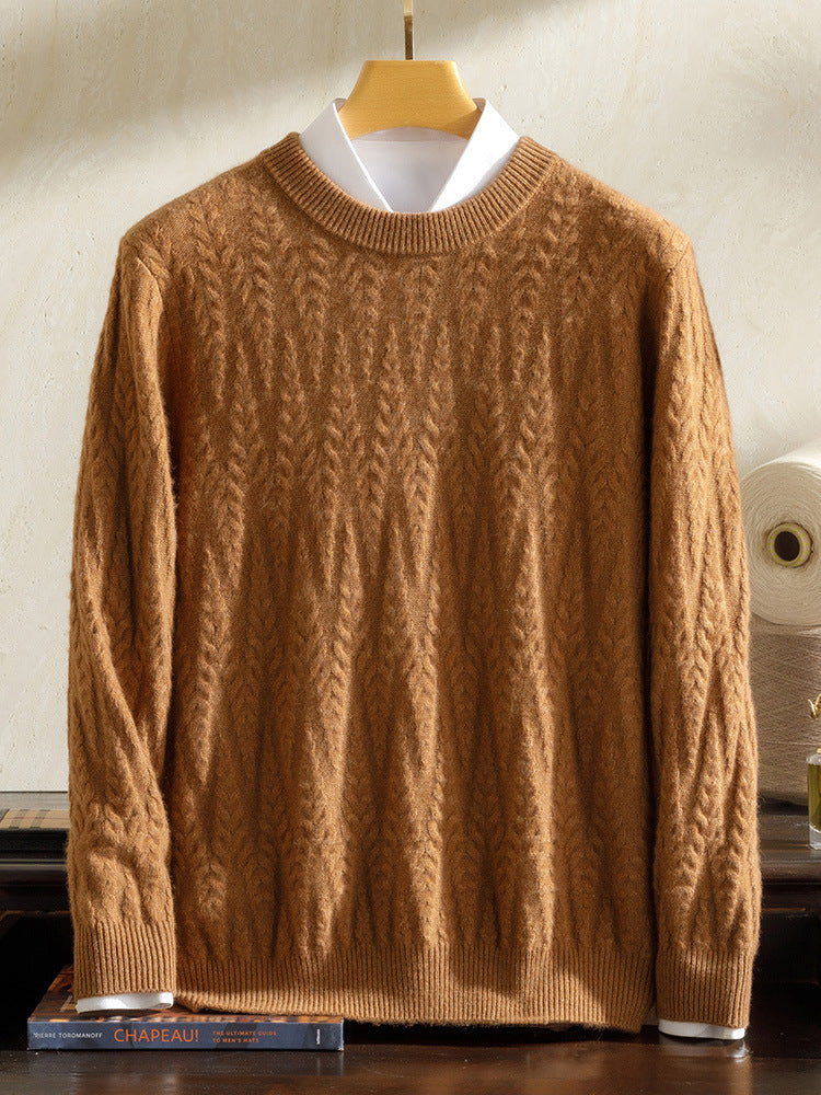 Autumn and Winter Cashmere Sweater Men's 100 Pure Mountain Cashmere Sweater Seven-Needle Thickened Sweater Men's Round Neck Twist Base Knitted Sweater