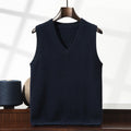 Double-Layer Thickened Men's Autumn and Winter V-Neck Sleeveless Cashmere Vest Wool Knit Sweater Top Waistcoat